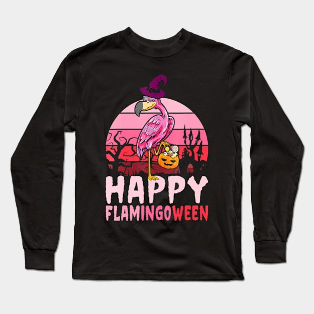 Funny Halloween Flamingo Witch Flamingoween Long Sleeve T-Shirt by mccloysitarh